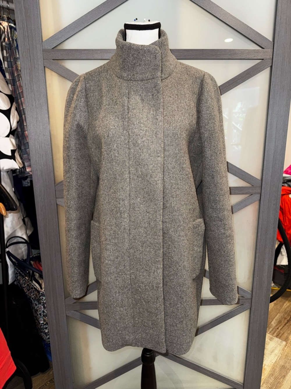J. Crew Mercantile Gray Wool-Blend Stand Collar Pea Coat